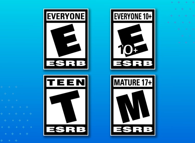 Four of ESRB's Rating Categories appear on a blue background