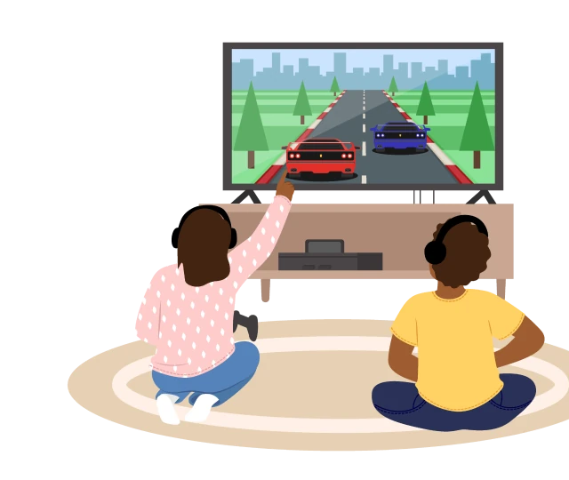 small kids playing video games on the tv screen